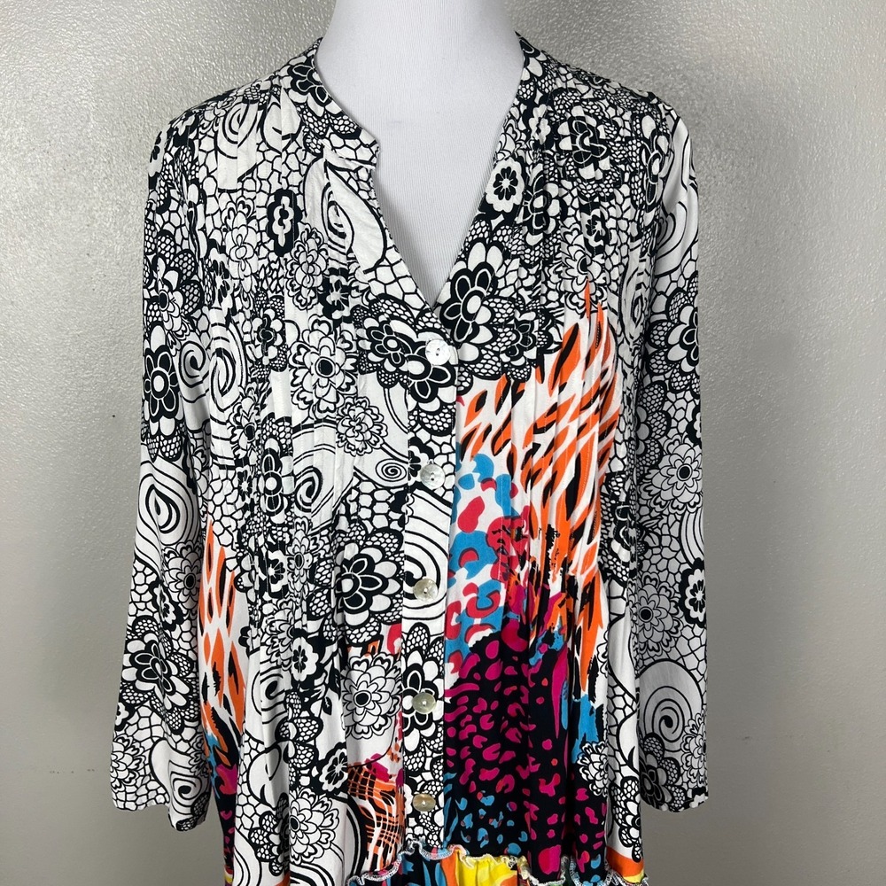 Parsley & Sage Dress Womens XL Colorful Floral Patchwork Swing Boho Button Eliza - Picture 4 of 13